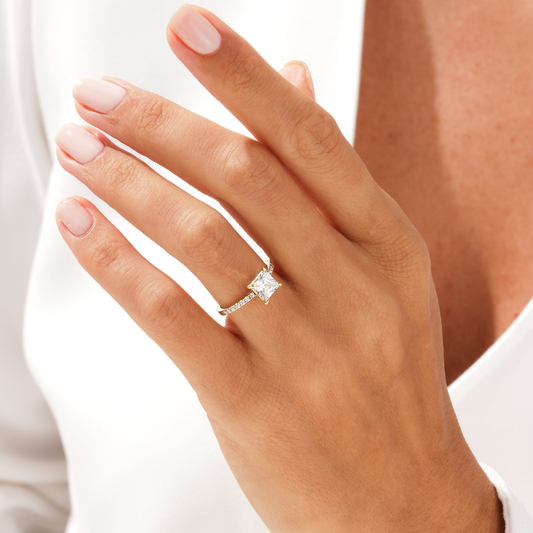 Cathedral Princess Cut Moissanite Engagement Ring