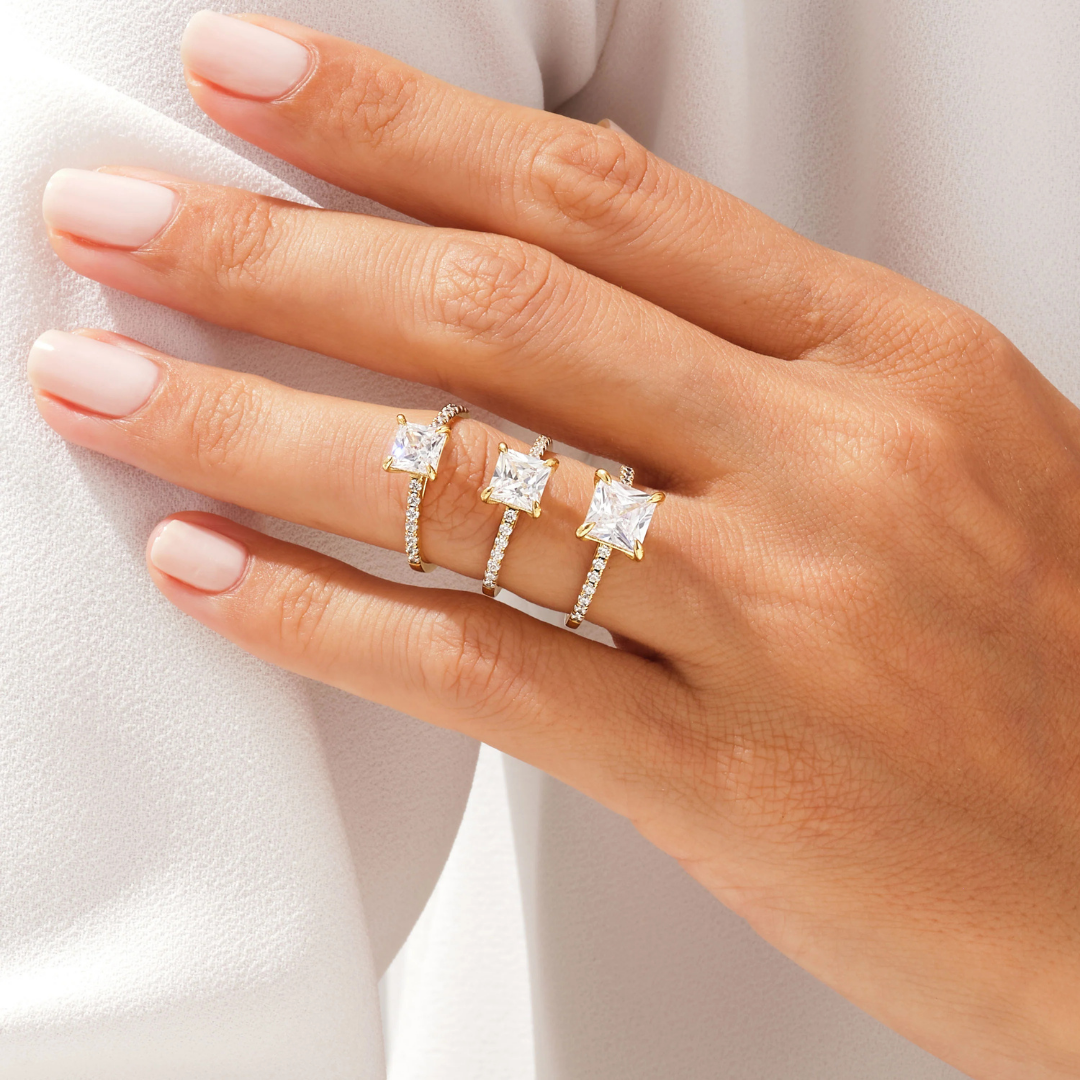 Cathedral Princess Cut Moissanite Engagement Ring