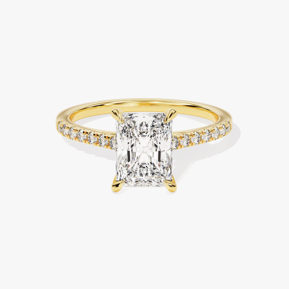 Cathedral Radiant Cut Moissanite Engagement Ring with Hidden Halo
