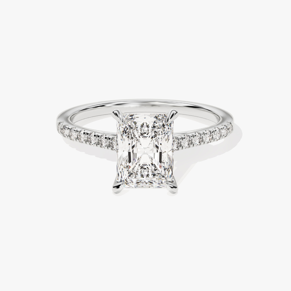 Cathedral Radiant Cut Moissanite Engagement Ring with Hidden Halo