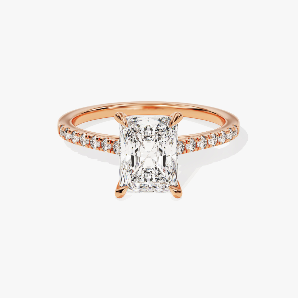 Cathedral Radiant Cut Moissanite Engagement Ring with Hidden Halo