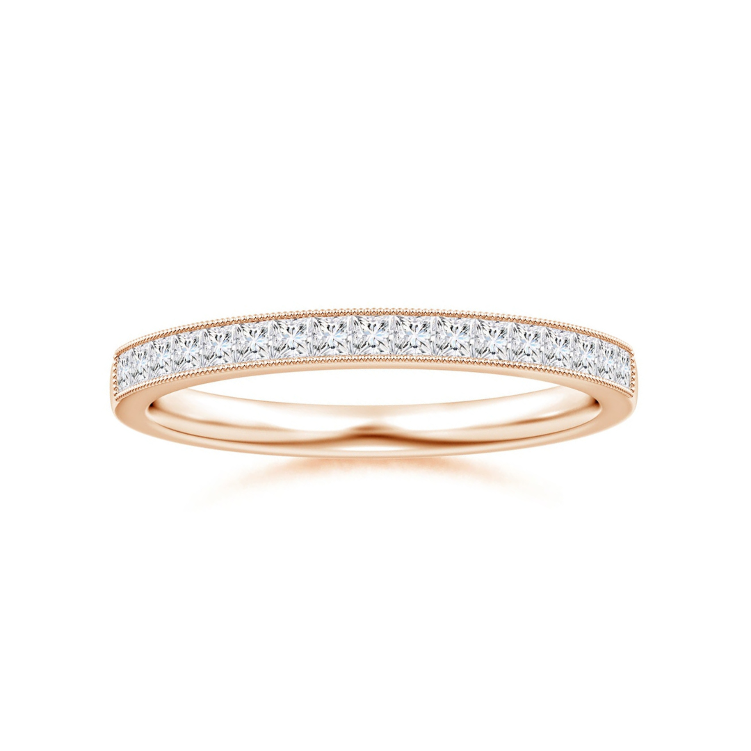 Channel-Set Princess Cut Moissanite with Milgrain Eternity Wedding Band