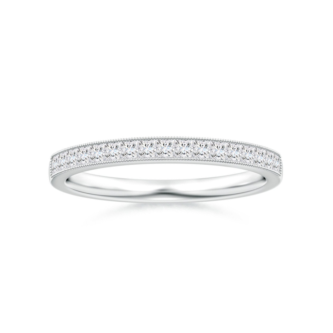 Channel-Set Princess Cut Moissanite with Milgrain Eternity Wedding Band