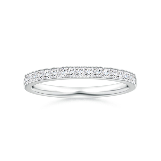 Channel-Set Princess Cut Moissanite with Milgrain Eternity Wedding Band