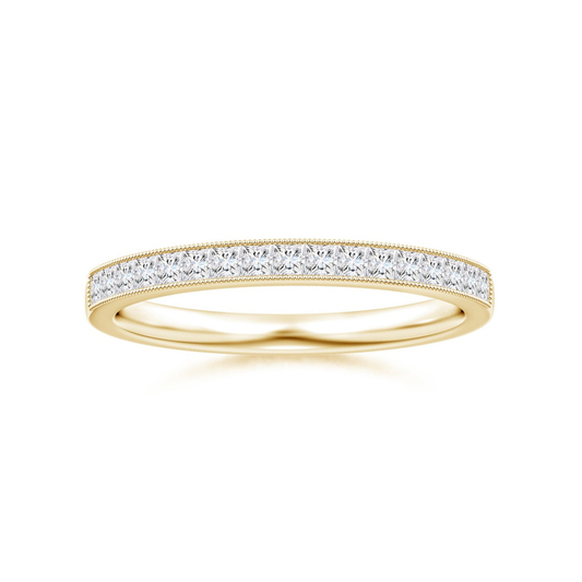 Channel-Set Princess Cut Moissanite with Milgrain Eternity Wedding Band