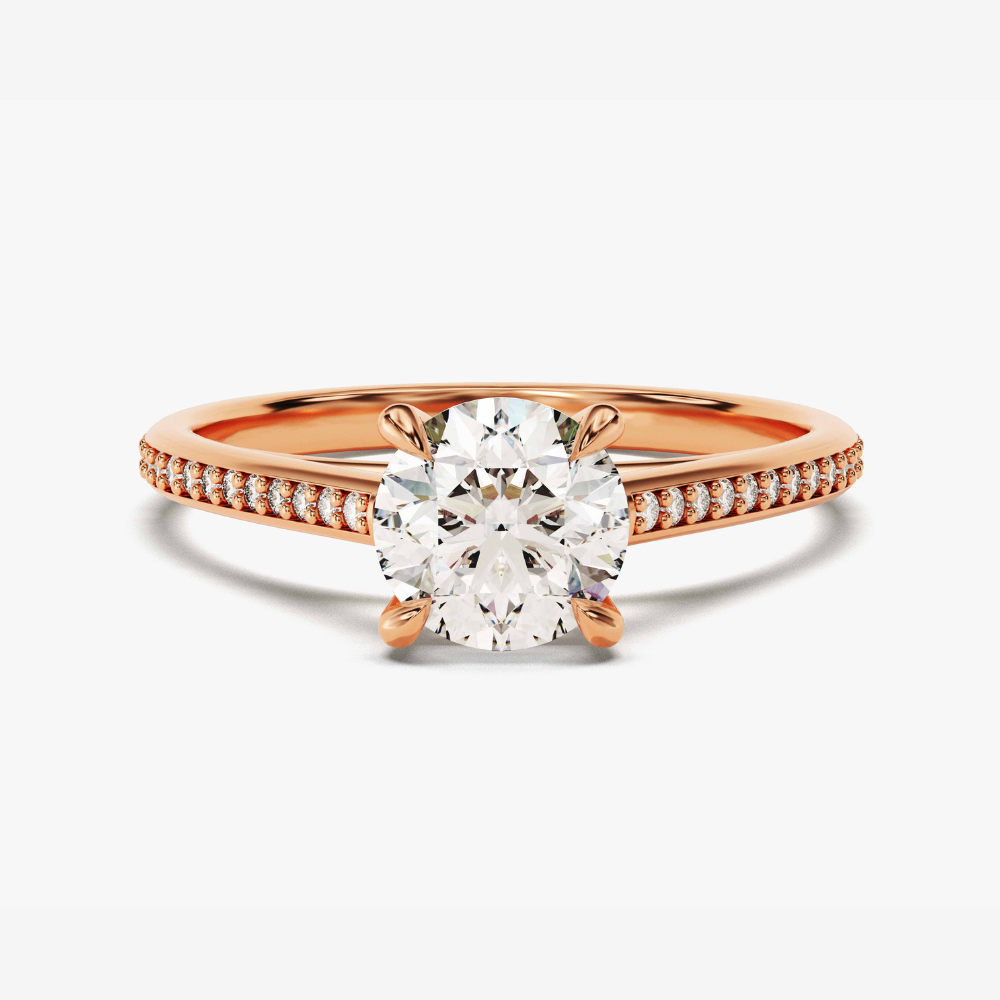 Cathedral Round Cut Moissanite Engagement Ring with Channel Set