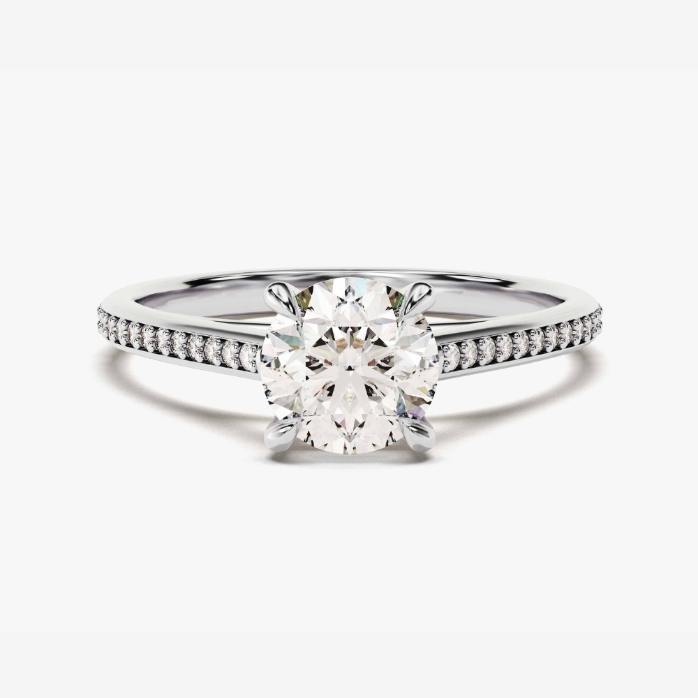 Cathedral Round Cut Moissanite Engagement Ring with Channel Set