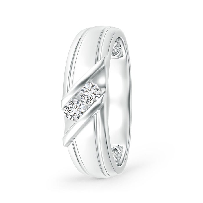 Channel Setting Diagonal Two Round Moissanite Men's Wedding Band-4.5 mm
