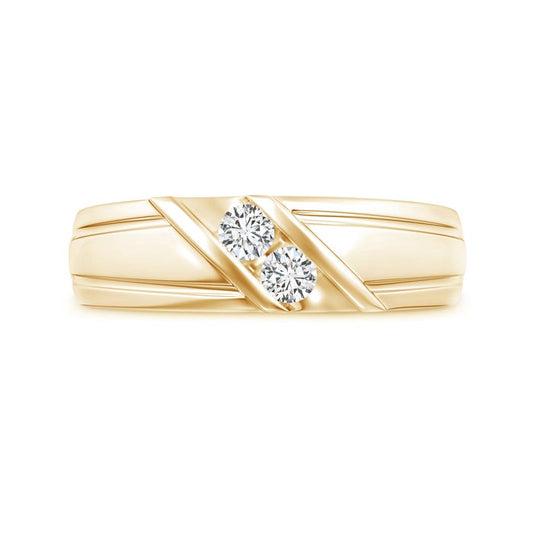 Channel Setting Diagonal Two Round Moissanite Men's Wedding Band-4.5 mm