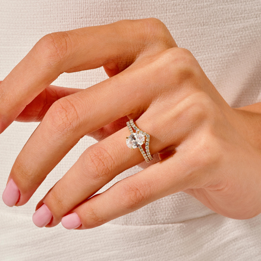Chevron Pavé Set Oval Moissanite Solitaire Bridal Set