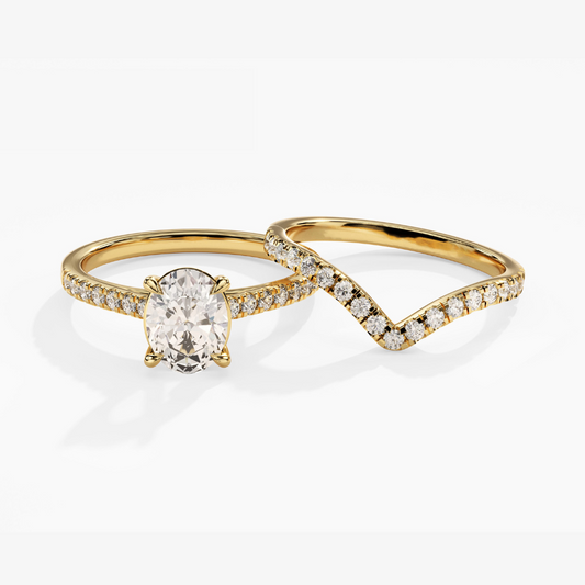 Chevron Pavé Set Oval Moissanite Solitaire Bridal Set