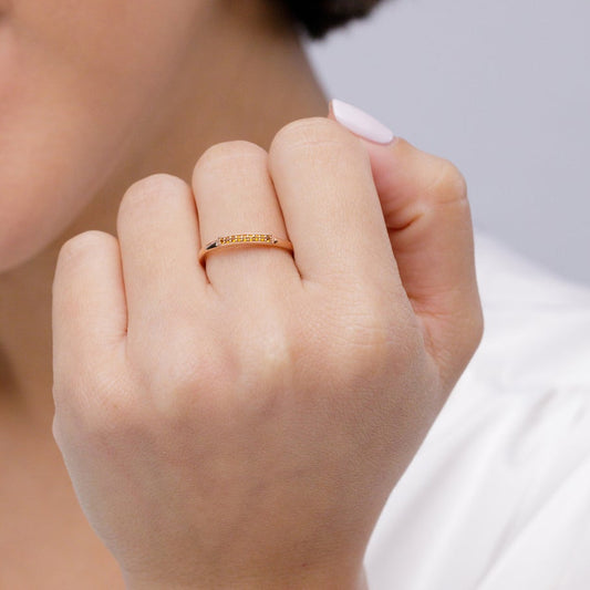 Citrine Pavé Bar Stackable Band–1.2 mm