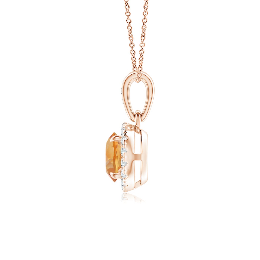 Round Citrine with Moissanite Halo Bale Pendant Necklace