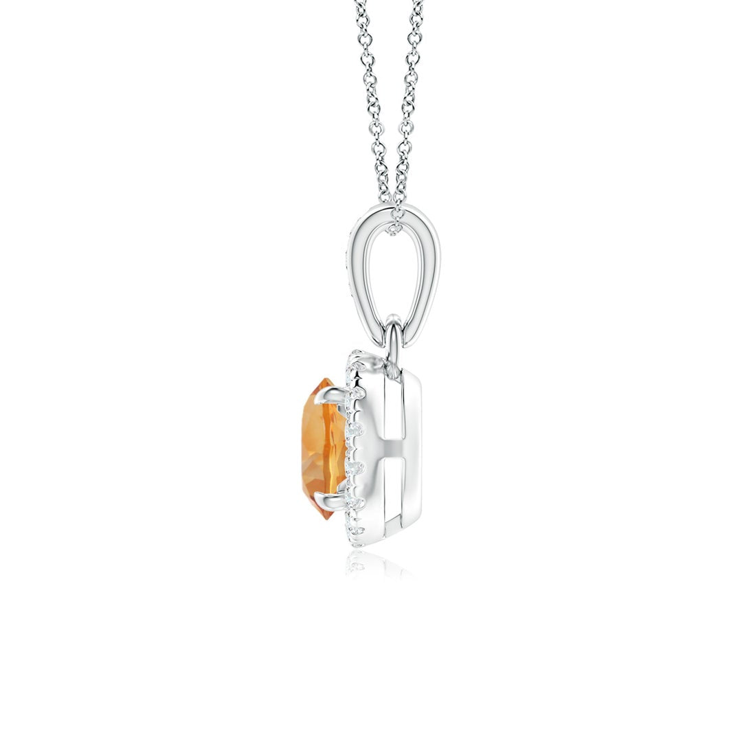 Round Citrine with Moissanite Halo Bale Pendant Necklace