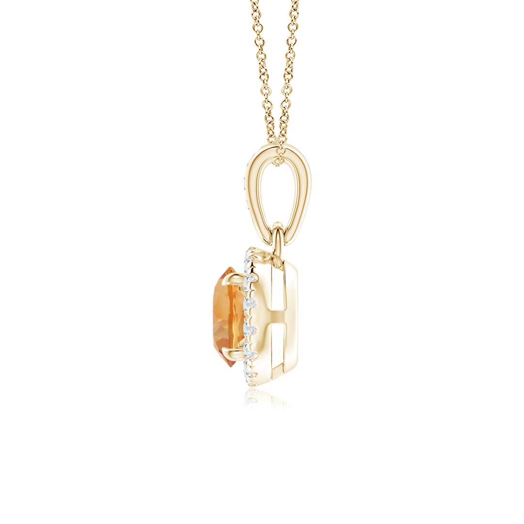 Round Citrine with Moissanite Halo Bale Pendant Necklace