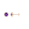 Classic Amethyst Halo with Moissanite Stud Earrings