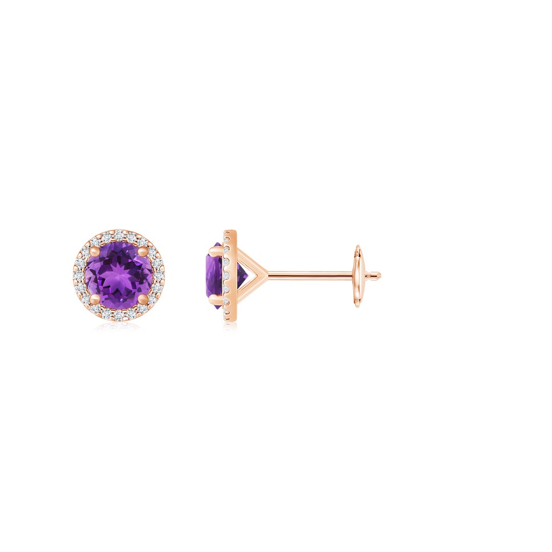 Classic Amethyst Halo with Moissanite Stud Earrings