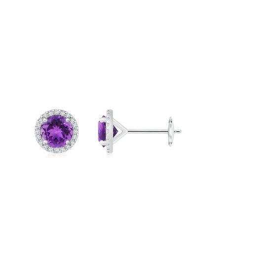 Classic Amethyst Halo with Moissanite Stud Earrings