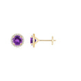 Classic Amethyst Halo with Moissanite Stud Earrings