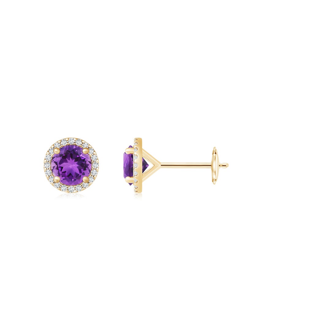 Classic Amethyst Halo with Moissanite Stud Earrings