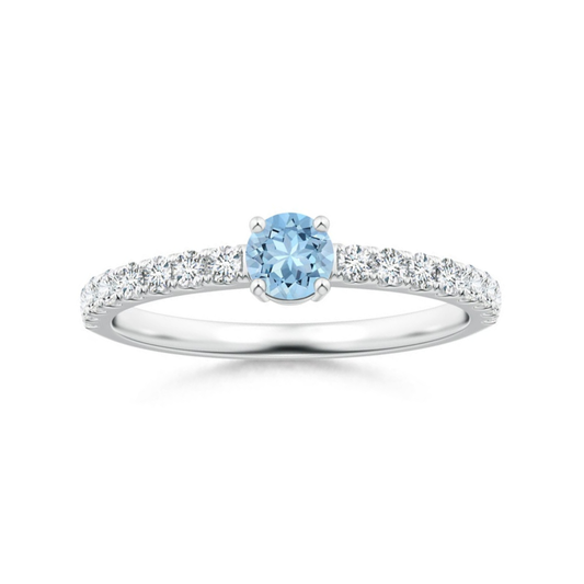 Classic Round Aquamarine Solitaire with Moissanite Band Promise Ring