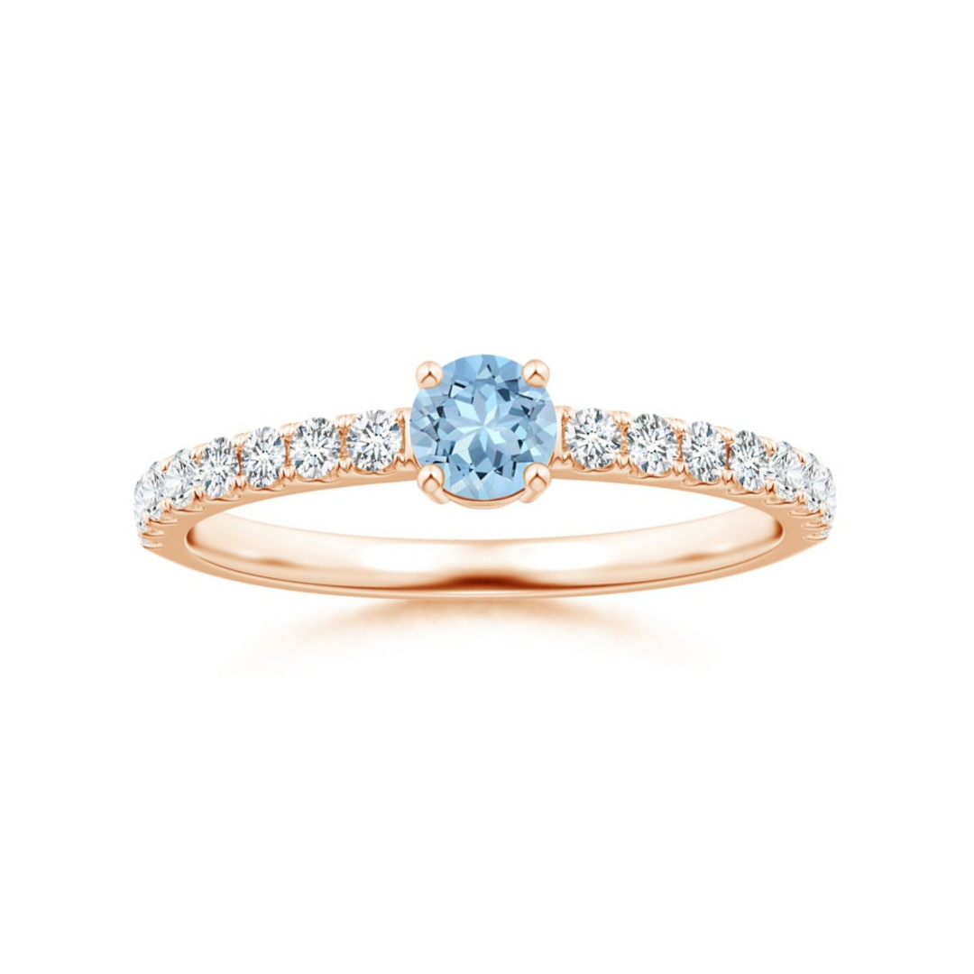 Classic Round Aquamarine Solitaire with Moissanite Band Promise Ring
