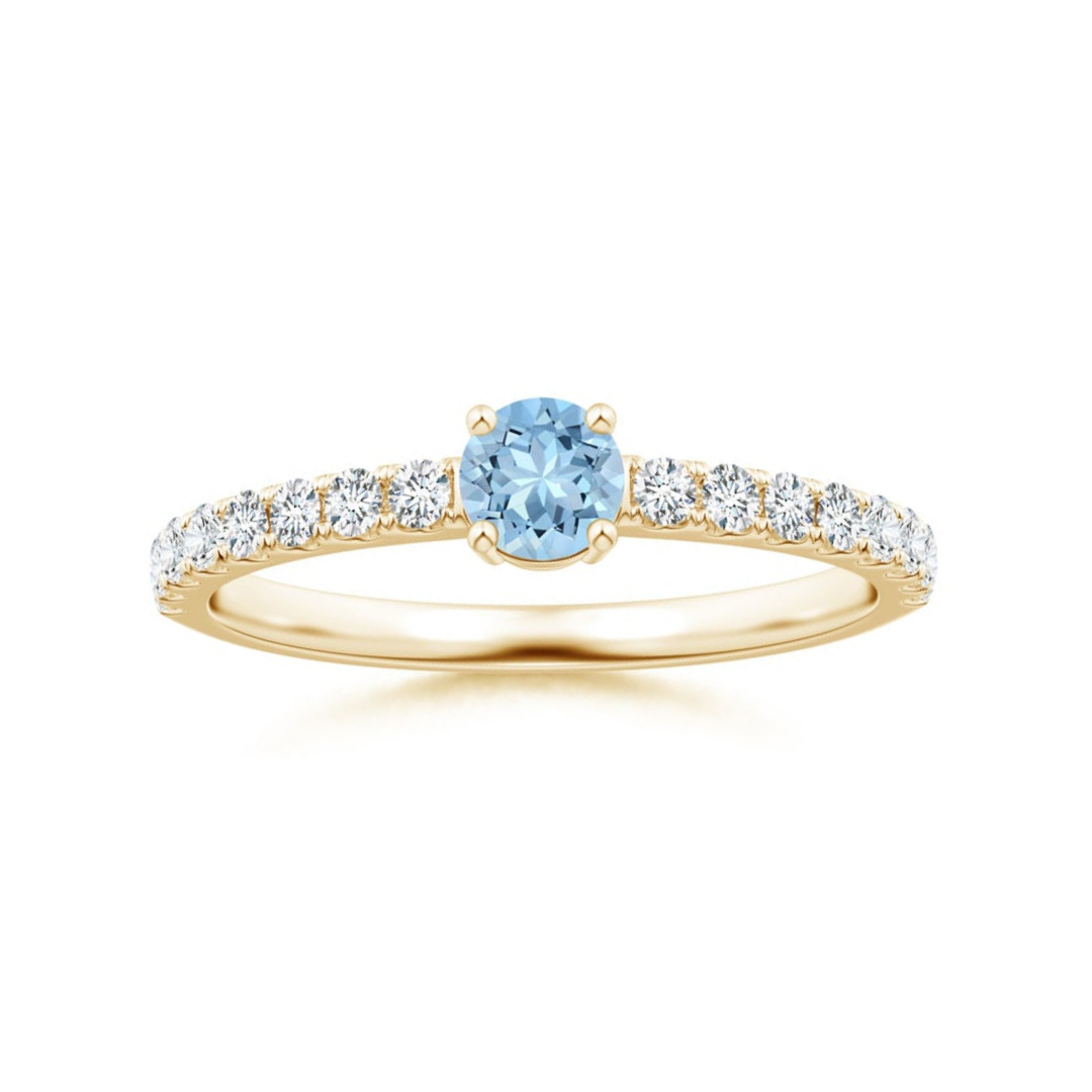 Classic Round Aquamarine Solitaire with Moissanite Band Promise Ring