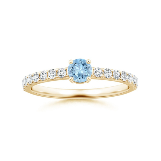 Classic Round Aquamarine Solitaire with Moissanite Band Promise Ring