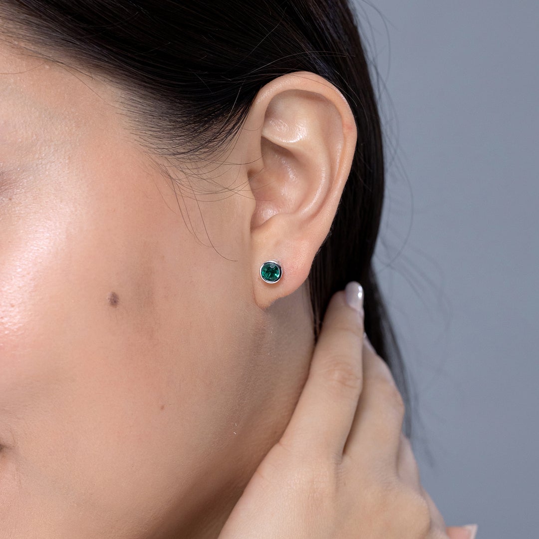 Classic Lab-Created Emerald Bezel-Set Stud Earrings