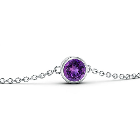 Classic Round Amethyst Bezel Chain Bracelet
