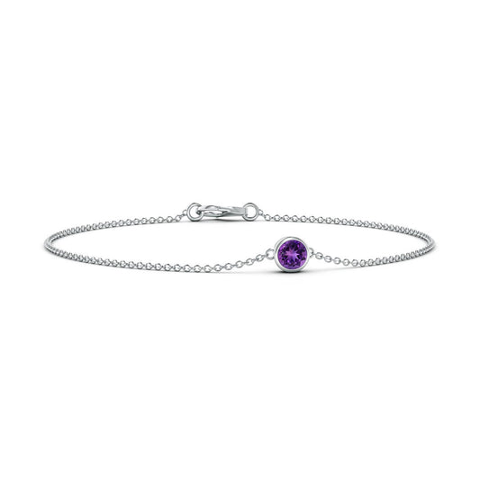 Classic Round Amethyst Bezel Chain Bracelet