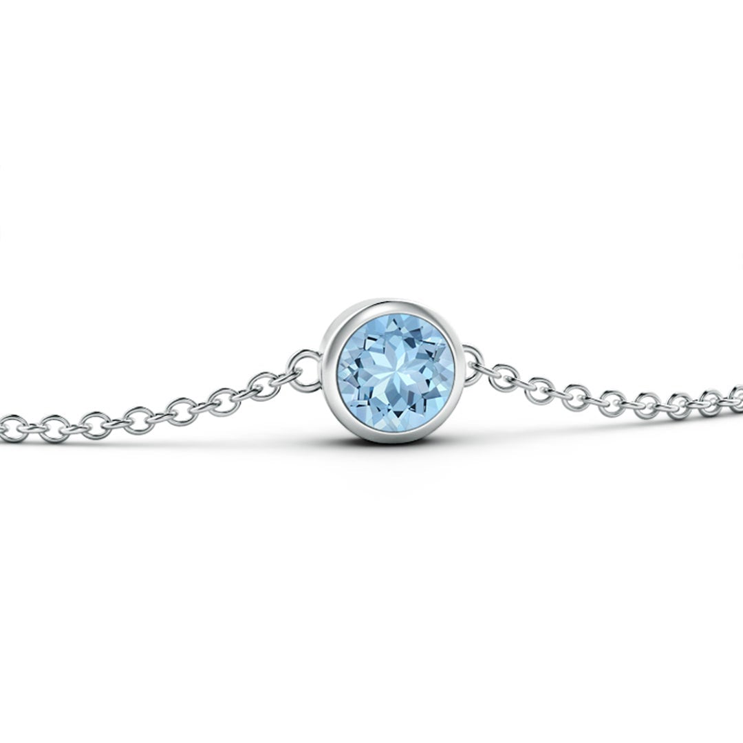 Classic Round Aquamarine Bezel Chain Bracelet