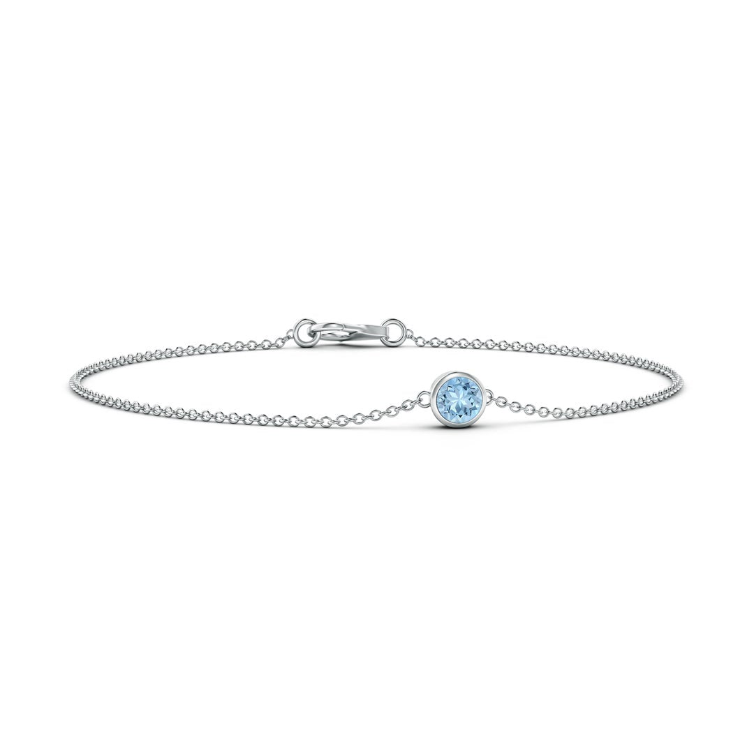 Classic Round Aquamarine Bezel Chain Bracelet