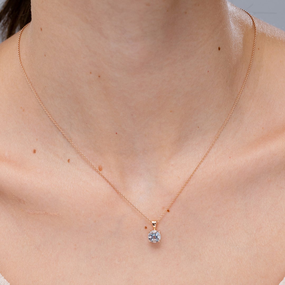 Classic Round Aquamarine Solitaire Pendant Necklace