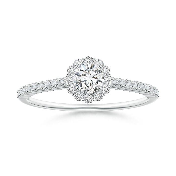 Classic Round Halo Moissanite with Pavé Accents Promise Ring