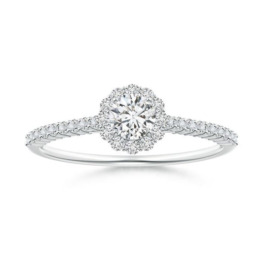 Classic Round Halo Moissanite with Pavé Accents Promise Ring