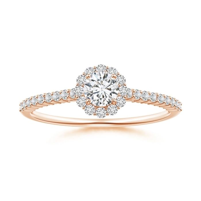 Classic Round Halo Moissanite with Pavé Accents Promise Ring