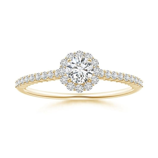 Classic Round Halo Moissanite with Pavé Accents Promise Ring