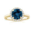 Classic Round London Blue Topaz Halo Moissanite Pavé Accents Engagement Ring