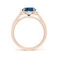 Classic Round London Blue Topaz Halo Moissanite Pavé Accents Engagement Ring