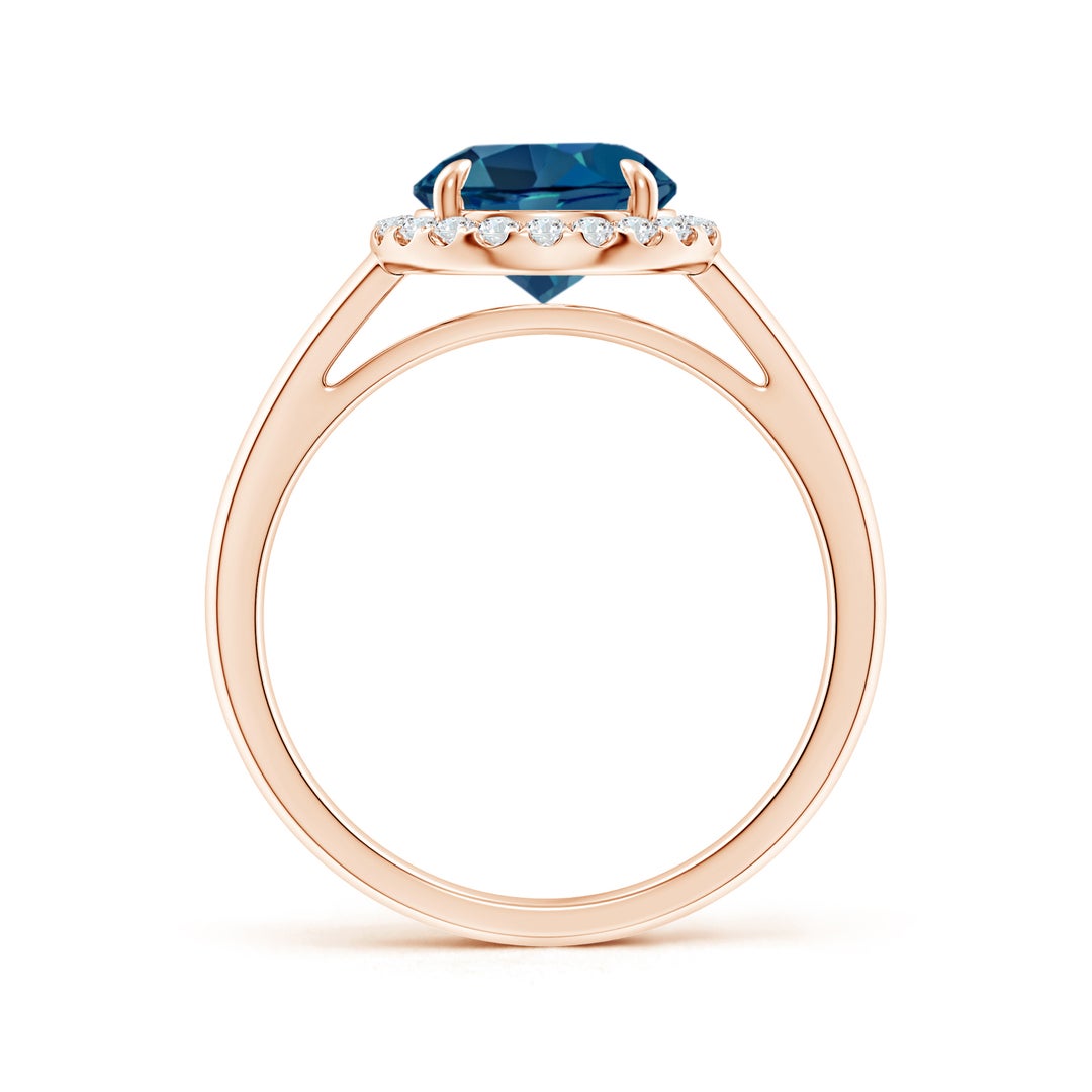 Classic Round London Blue Topaz Halo Moissanite Pavé Accents Engagement Ring