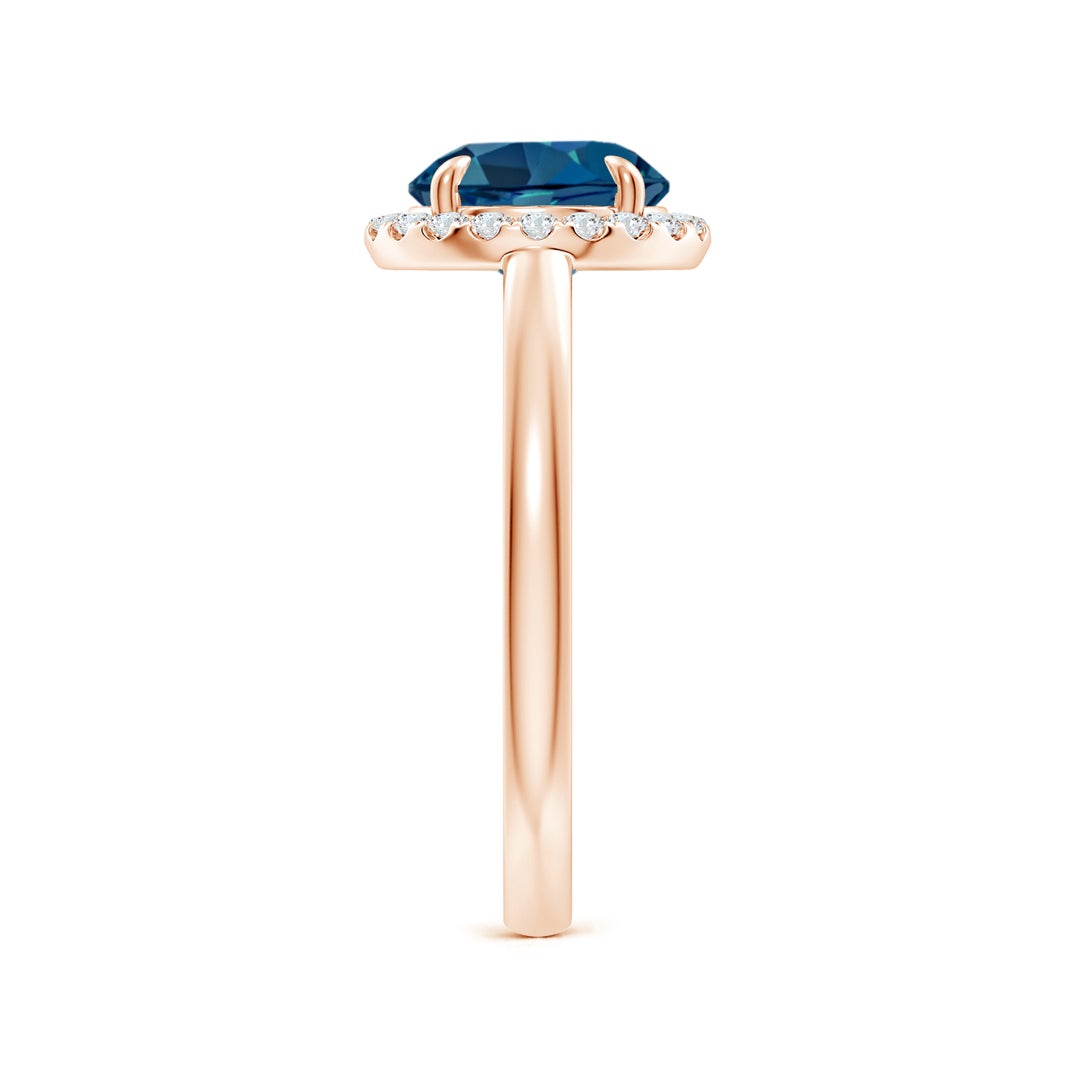 Classic Round London Blue Topaz Halo Moissanite Pavé Accents Engagement Ring