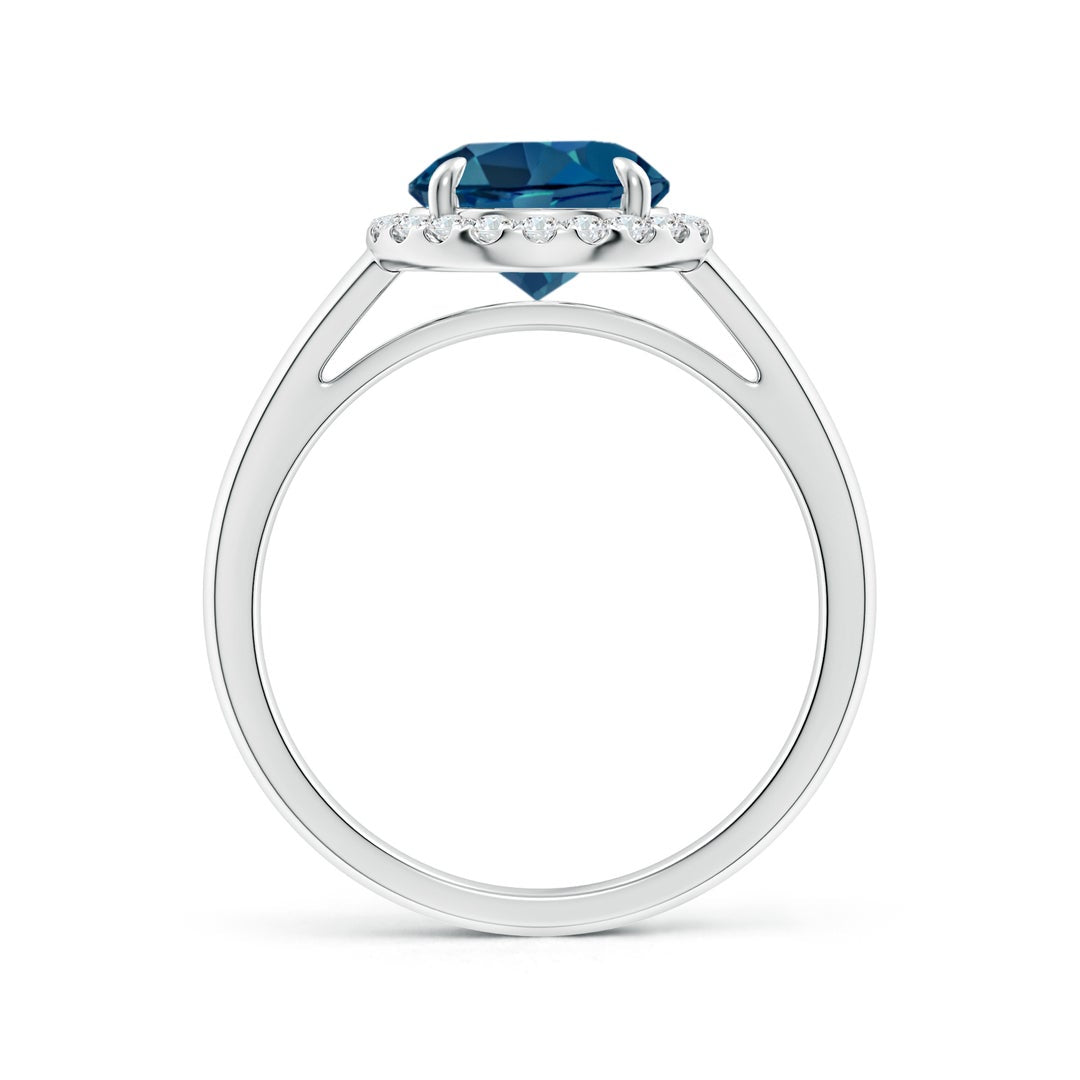 Classic Round London Blue Topaz Halo Moissanite Pavé Accents Engagement Ring