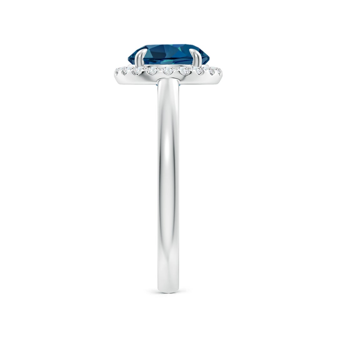 Classic Round London Blue Topaz Halo Moissanite Pavé Accents Engagement Ring