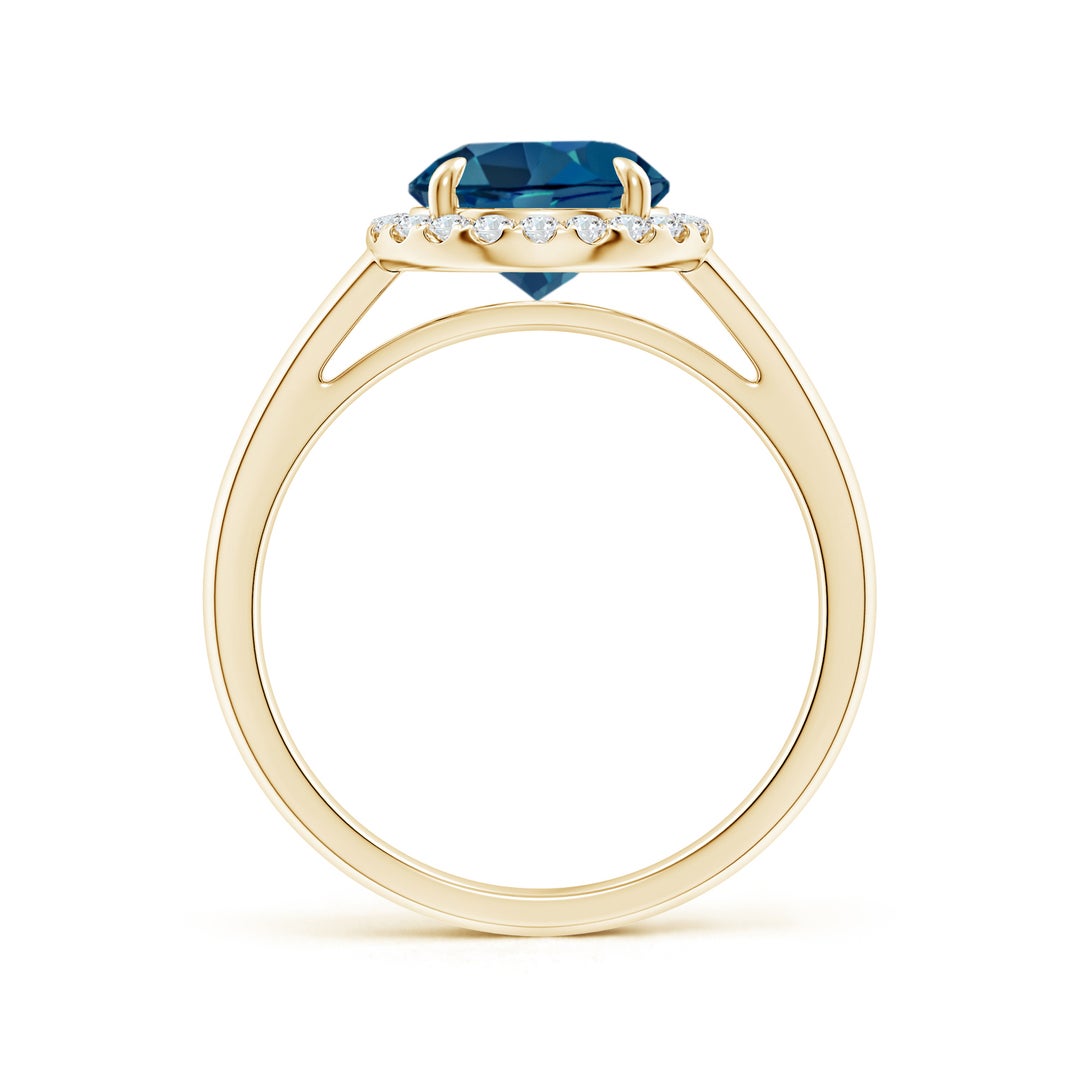 Classic Round London Blue Topaz Halo Moissanite Pavé Accents Engagement Ring
