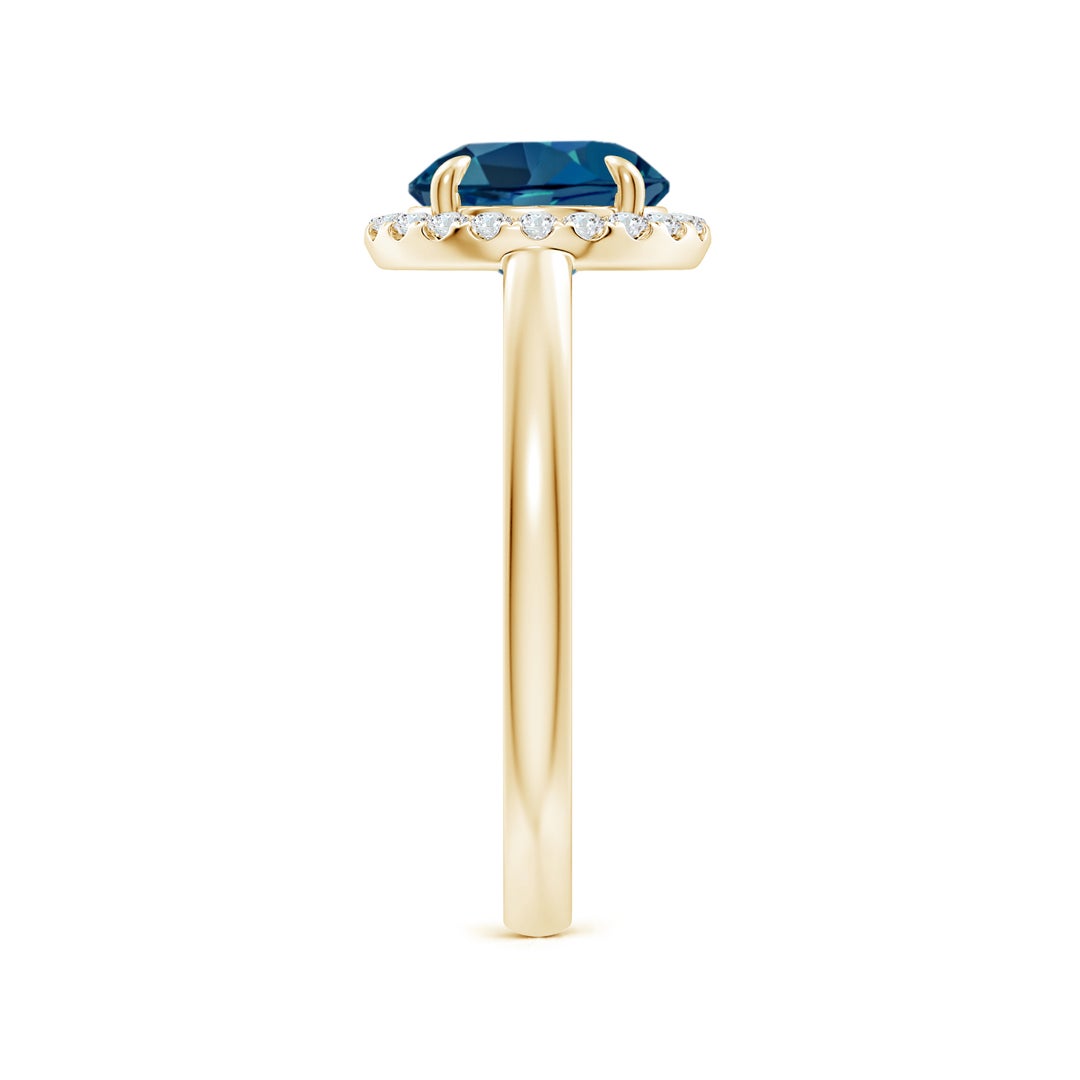 Classic Round London Blue Topaz Halo Moissanite Pavé Accents Engagement Ring