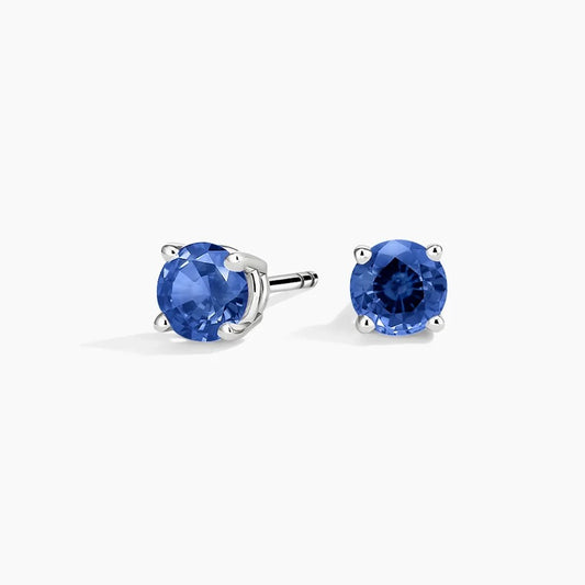 Classic Silver Solitaire Round Sapphire Stud Earrings