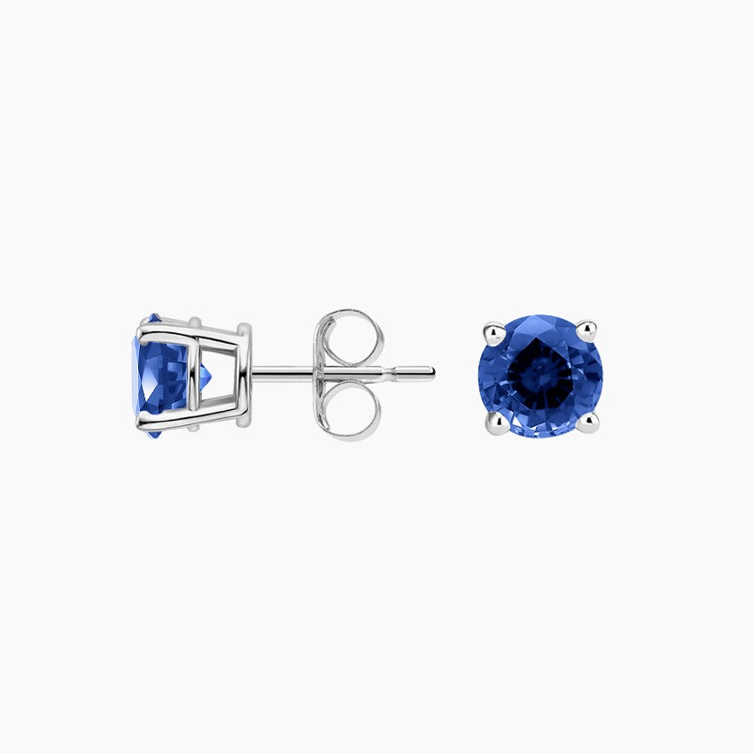 Classic Silver Solitaire Round Sapphire Stud Earrings