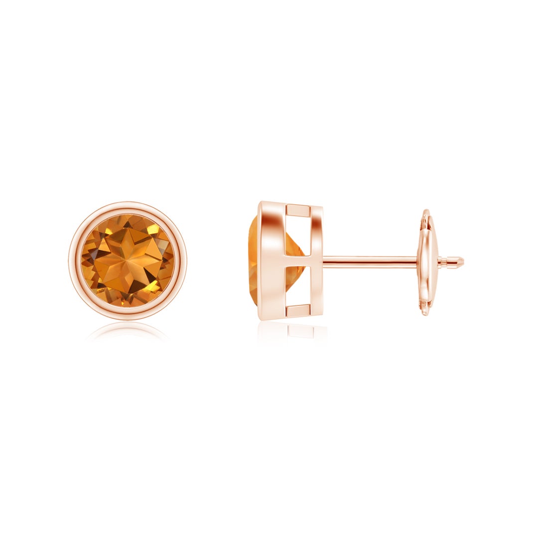 Classic Citrine Bezel-Set Stud Earrings