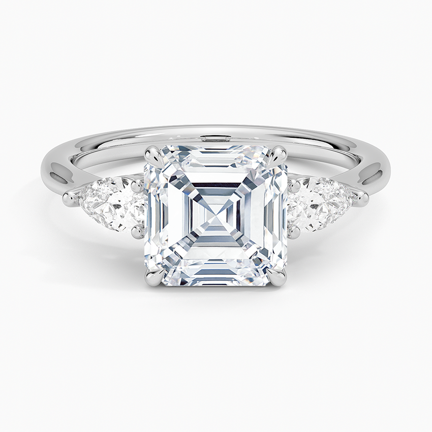 Classic Three Stone Asscher Cut Moissanite Engagement Ring
